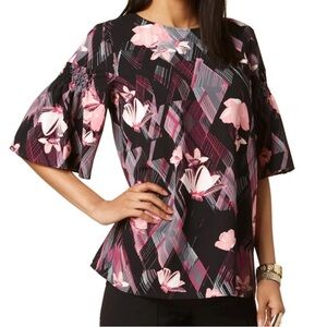 Alfani Blouse M Floral Black Half Sleeve